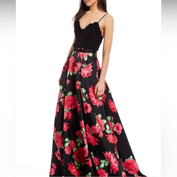chinese dress ladies B Darlin Womens Fit + Flare Full-Length Dress Red Embellished Spaghetti  Strap V Neck Prom Juniors 5 : Clothing, Shoes & Jewelry